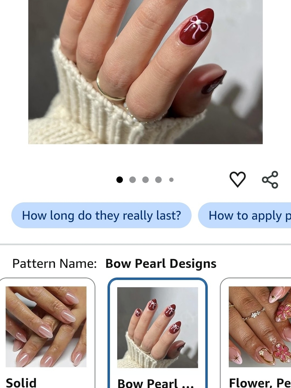 Bow Pearl Designs Red Nail Art Ring Set